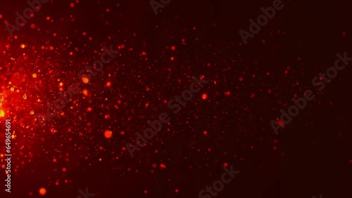 Colorful animation of bright particles flying horizontally. Dynamic particles randomly float in slow motion in space. Shimmering sparkling particles. Real colored particles in the air. 3d. 4k animatio
