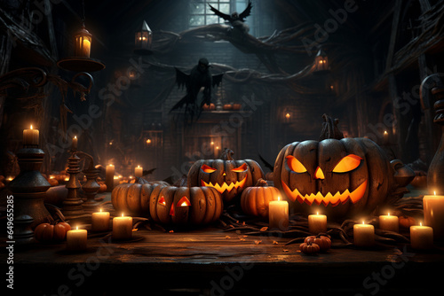Halloween background with copy space.Created with Generative AI technology.