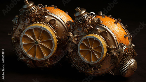  floral, vintage background, fruit, products, enginer, generative, ai, steampunk, clockwork, brooc, yellow, lemon photo