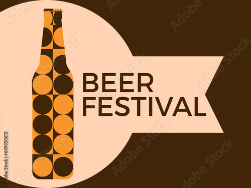 Beer festival banner with beer bottle in modern style. Beer bottle with geometric mosaic. Oktoberfest. Design for wrapping paper, banners and posters. Vector illustration