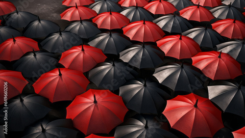image of a red umbrella between black umbrellas generative ai