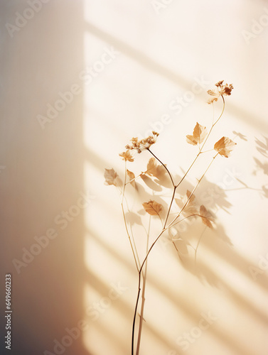 Sunlight casting shadows on delicate autumn leaves and foliage, creating an elegant and minimalist composition. Great for botanical and minimalist designs.