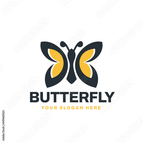 Simple Silhouette Butterfly Leaf Logo Vector Icon Template