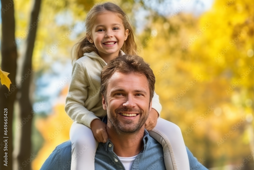 Portrait of a happy father and his little daughter in the park Portrait of a happy father and his little daughter in the park