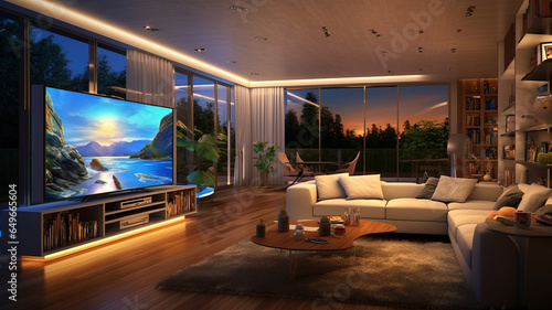 smart home interior with augmented reality interface UI © LomaPari2021