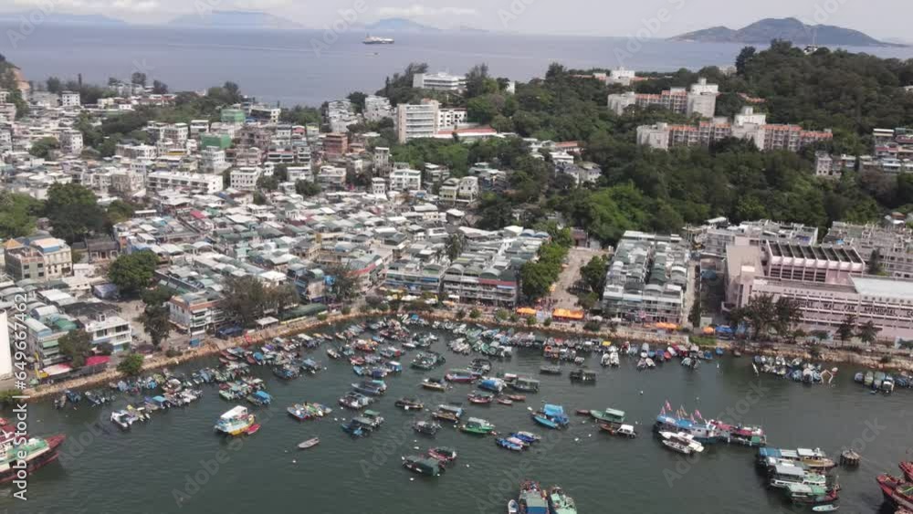 Aerial View Of Marina At Cheung Chau Island In Hong Kong City. Parallax Shot Aerial View Of Marina At Cheung Chau Island In Hong Kong City. Parallax Shot