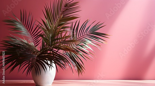 Exotic tropical palm leaves plant isolated on green background  Creative concept  Copy space