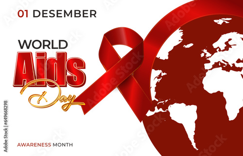 World Aids Day poster with ribbon hiv prevention month with red background