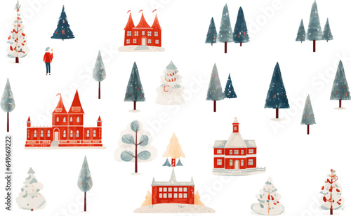 Christmas  New Year holidays big set. Flat style collection. Vector illustration on a white background