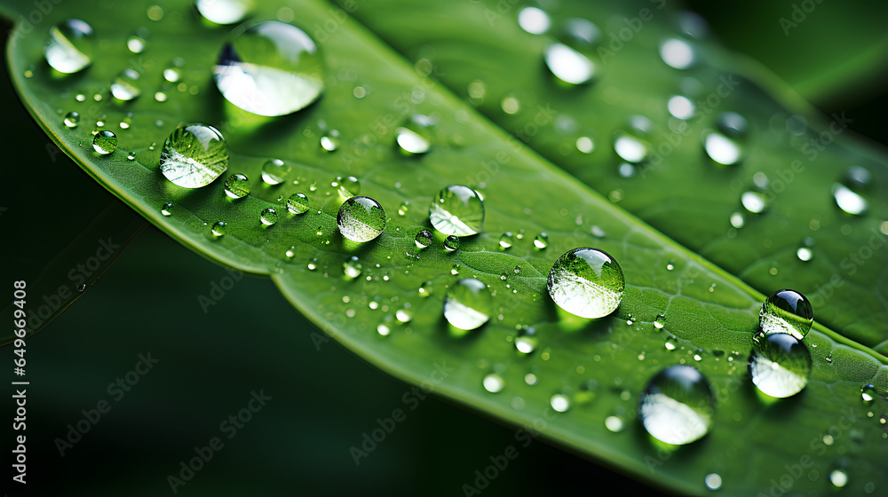 Large water drops in beautiful backlight illuminate green leaves in sunlight. Artistic depiction of the purity of nature Large water drops in beautiful backlight illuminate green leaves in sunlight. Artistic depiction of the purity of nature