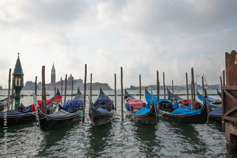Gondolas in Venice, Italy in dock