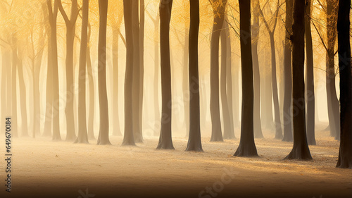 autumn forest in morning fog  nature landscape in October  view of a stillness park