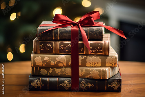A stack of books tied with a ribbon, serving as a thoughtful gift for the avid reader or intellectual in your life