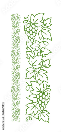 Grape vertical design element. Vine leaves. Editable outline stroke. Vector line.
