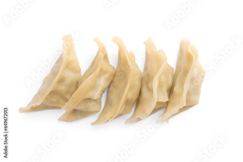 Delicious gyoza (asian dumplings) isolated on white, top view photo