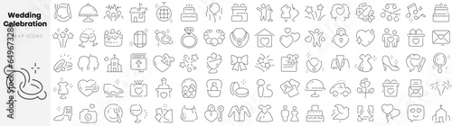Set of linear Wedding celebration icons. Thin outline icons pack. Vector illustration.