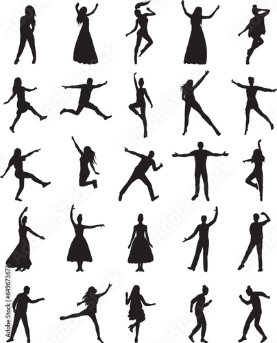 people dancing silhouette collection, set on white background, vector