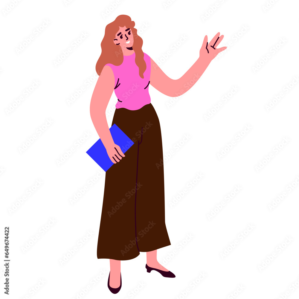 Cheerful and confident woman with folder.