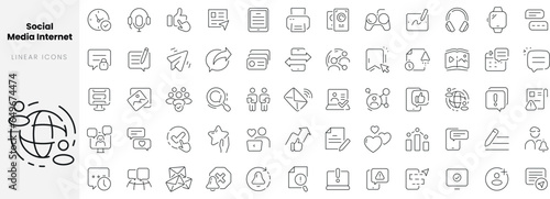 Set of linear Social media internet icons. Thin outline icons pack. Vector illustration.