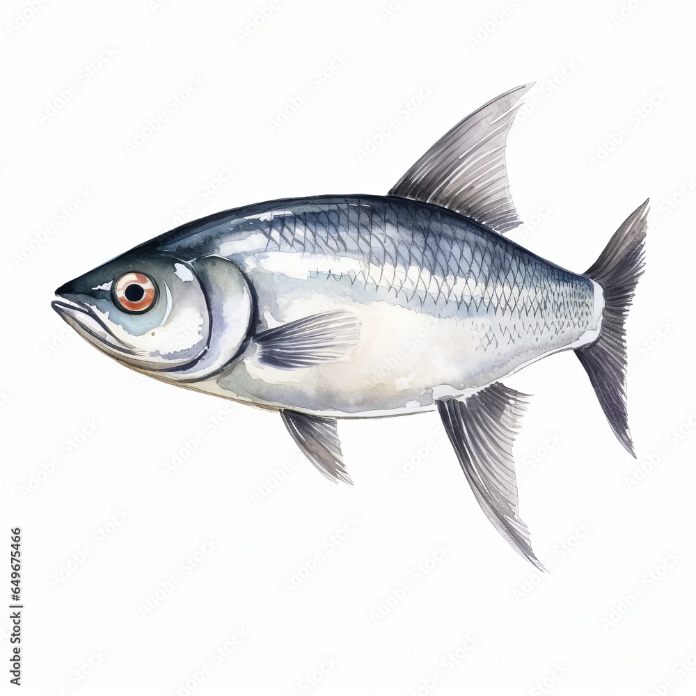 Fototapeta premium Watercolor Herring fish isolated on a white background