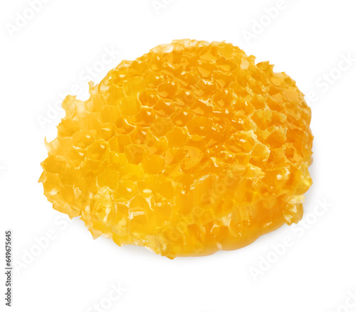 Piece of natural honeycomb with tasty honey isolated on white