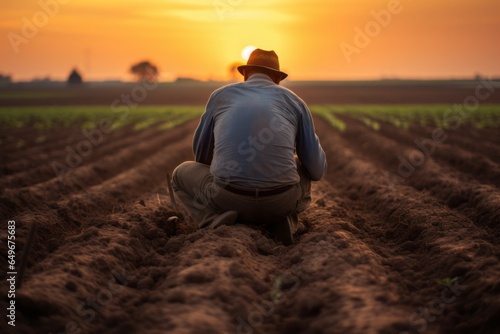 At dawn, a farmer toils in the field, hands imbued with soil, sowing seeds with hope as a new day paints the horizon.
