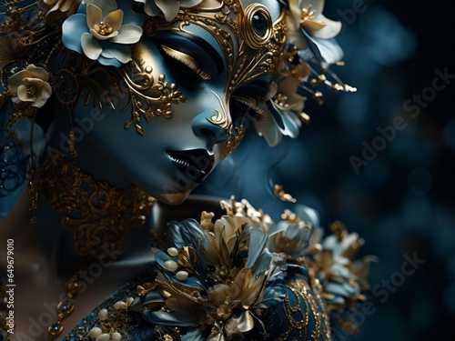 Abstract Statue of a beautiful woman with ornaments and flowers.