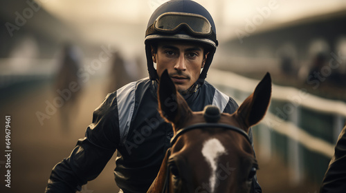 Fényképezés an Argentine jockey guides his racehorse down the track, his focused expression