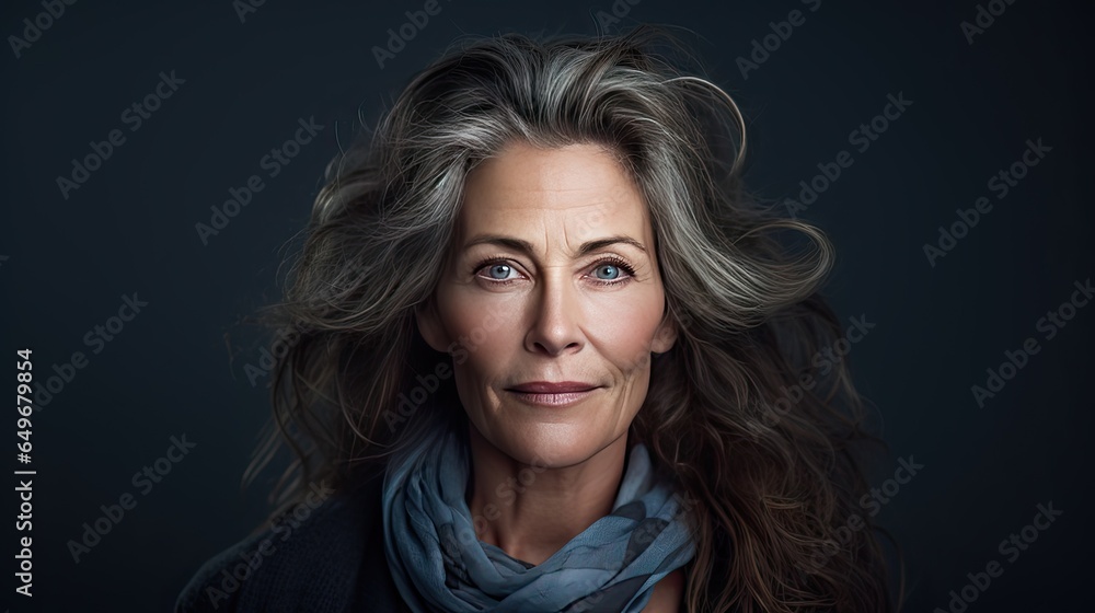 Beautiful middle-aged woman in her 50s looking at the camera Beautiful face, good health, cosmetics, skin care