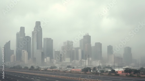 photo of a smoky  polluted cityscape
