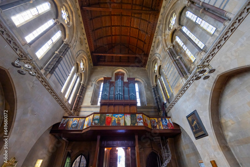 The Crimea Memorial Church. Narrow streets. Facades of houses in Mediterranean style. popular tourist destination, historical center of Istanbul photo