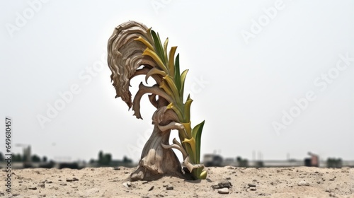 photo of a wilted sunflower in drought-stricken soil © ArtisanSamurai