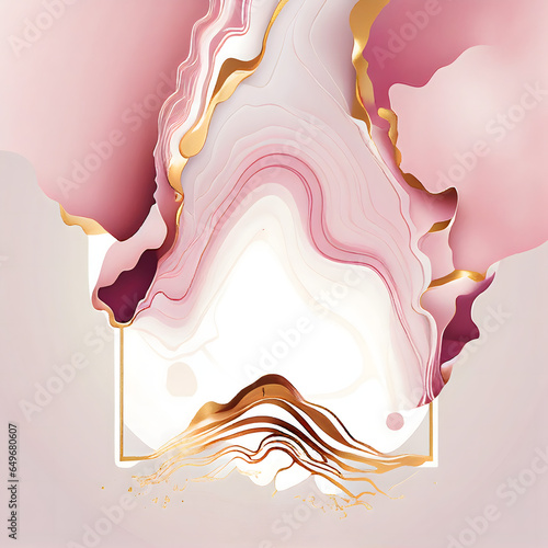Abstract marble dusty rose blush liquid watercolor background with gold lines. Royal pink taupe alcohol ink drawing effect backdrop for obituary, menu, invitation, corporate flyer. Generative AI. photo