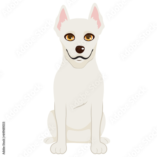 Funny mixed breed dog character mascot isolated on white background. Hilarious domestic pet animal sitting full body cut out