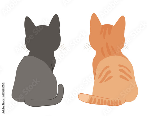 Cute tabby stripped red cat sitting on blank copy space window isolated on white background. Vector cartoon illustration of animal at home