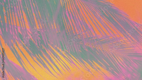 Stop motion palm leaves in tritone color scheme; pink, green and orange colors. Seamless loop animation.