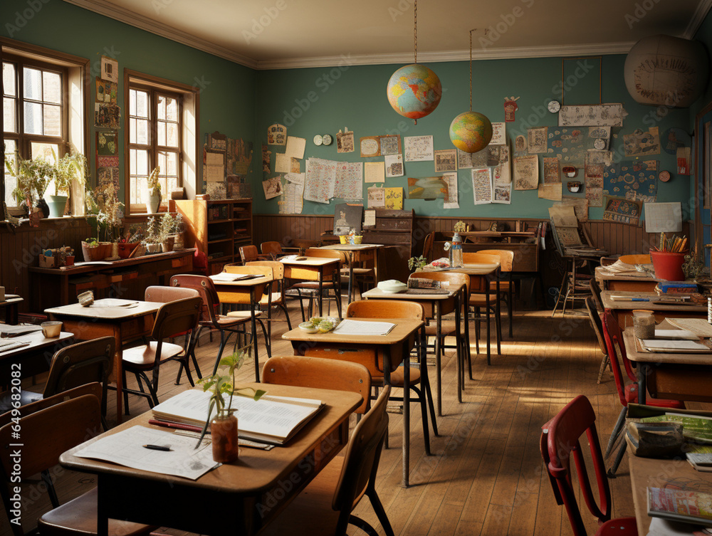a nice school geography room, a nice room in the school, created with Generative AI technology