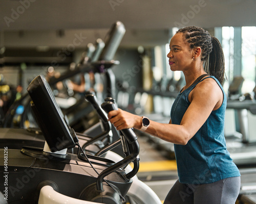 gym sport fitness exercise health healthy woman treadmill training running equipment fit machine active workout activity athlete cardio run elliptical trainer