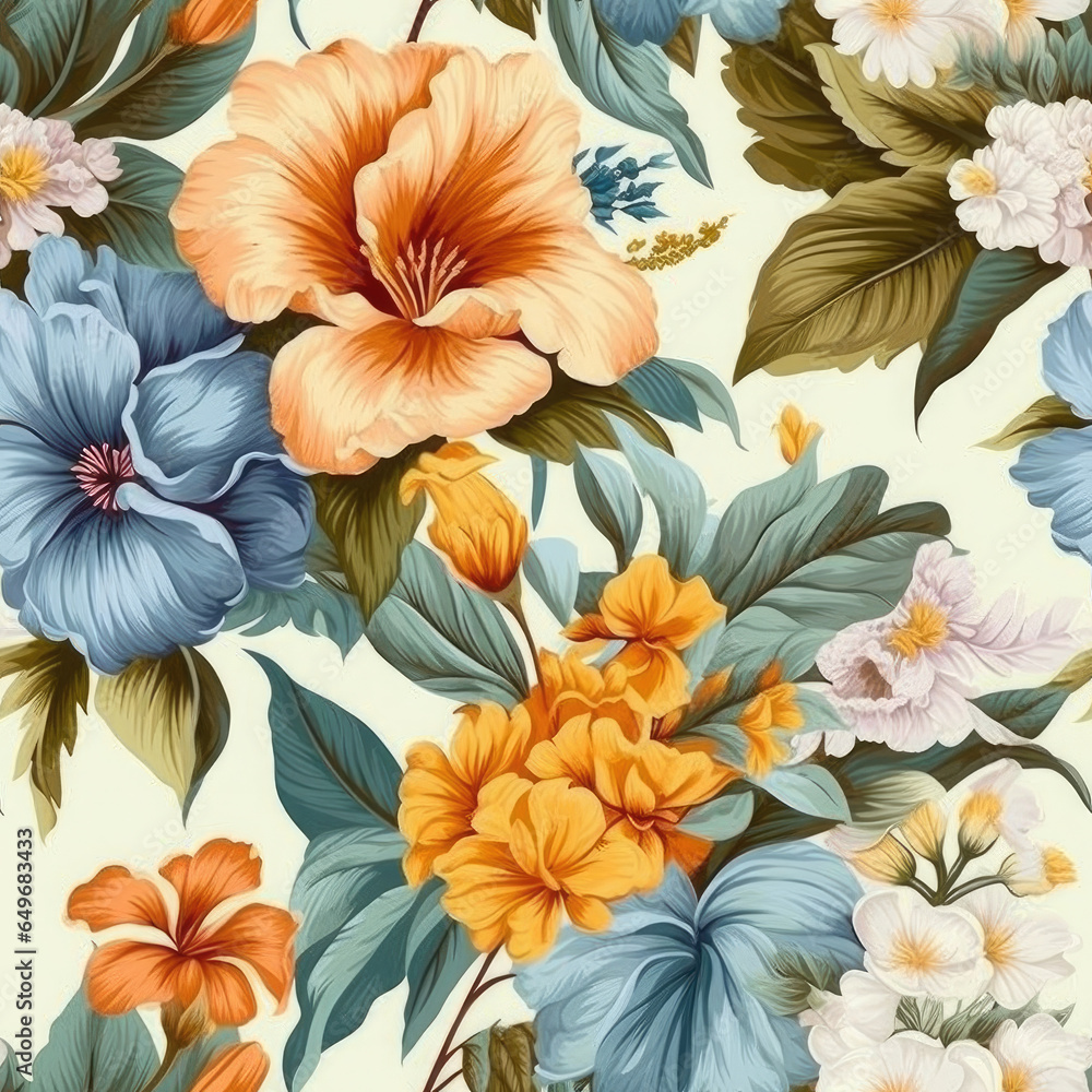custom made wallpaper toronto digitalVintage floral design pattern bright pastel color insanely details AI Generated.
