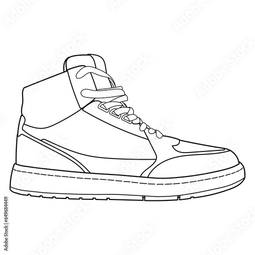 hand drawn sneakers, gym shoes, side and sole view. Image in different views - front, back, top, side, sole and 3d view. Doodle vector illustration.	
