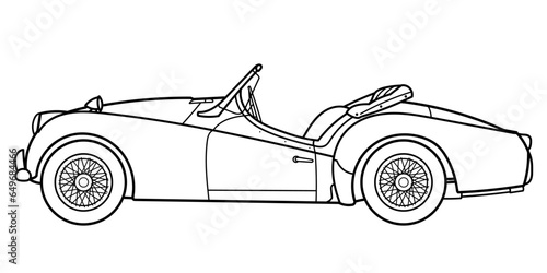 Classic retro roadster car of 50s, 60s. Side view. Outline doodle vector illustration. Automotive concept in vintage sketch style	
