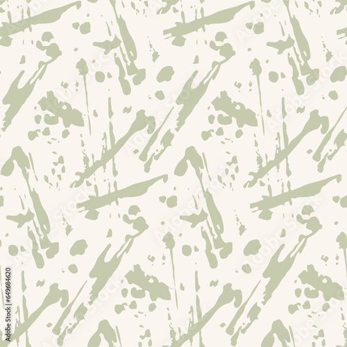 Seamless pattern, repeat texture with splashes of paint. Minimalistic abstract background with careless paint stains on a white surface. Elegant backdrop in light colors. Vector illustration.