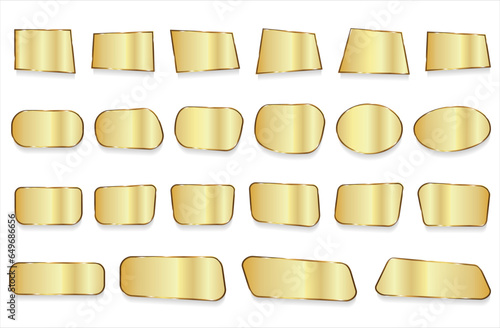 Golden metal plates collection on white background 