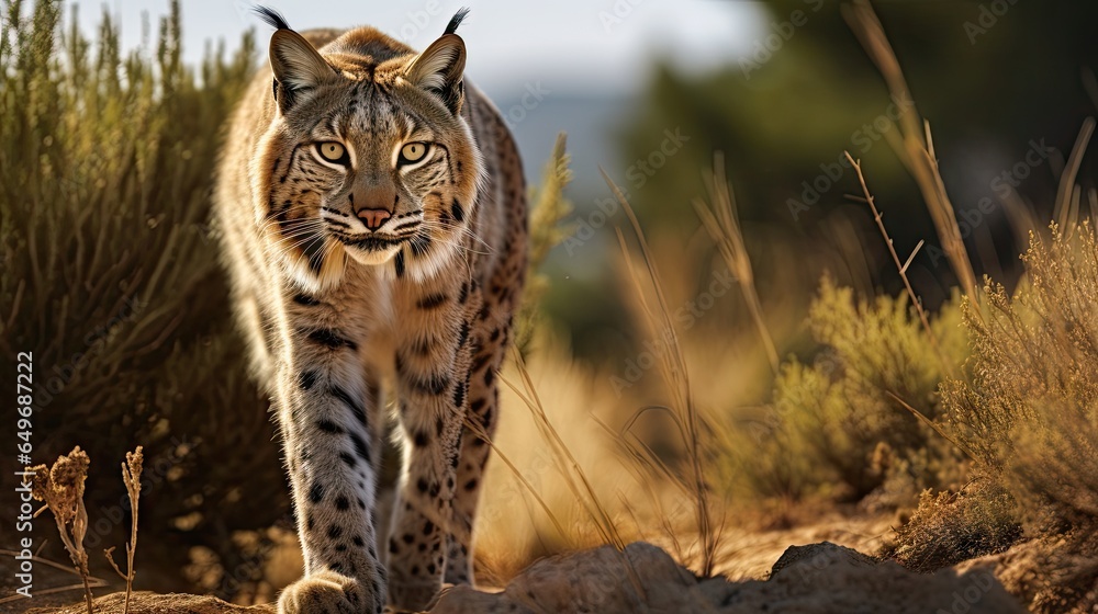 Obraz premium Adult Iberian lynx in a Mediterranean oak forest