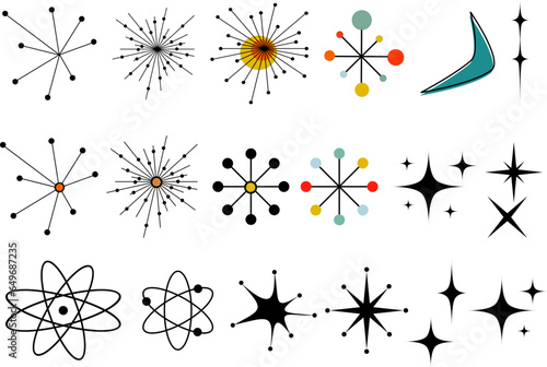 Mid Century Modern Vector Bundle Clip Art Retro MCM Atomic Starburst Digital File MidCentury Shapes Vector Set Atomic Age Space Age Y2K Retro Stars 50 60s Vintage Scrapbooking