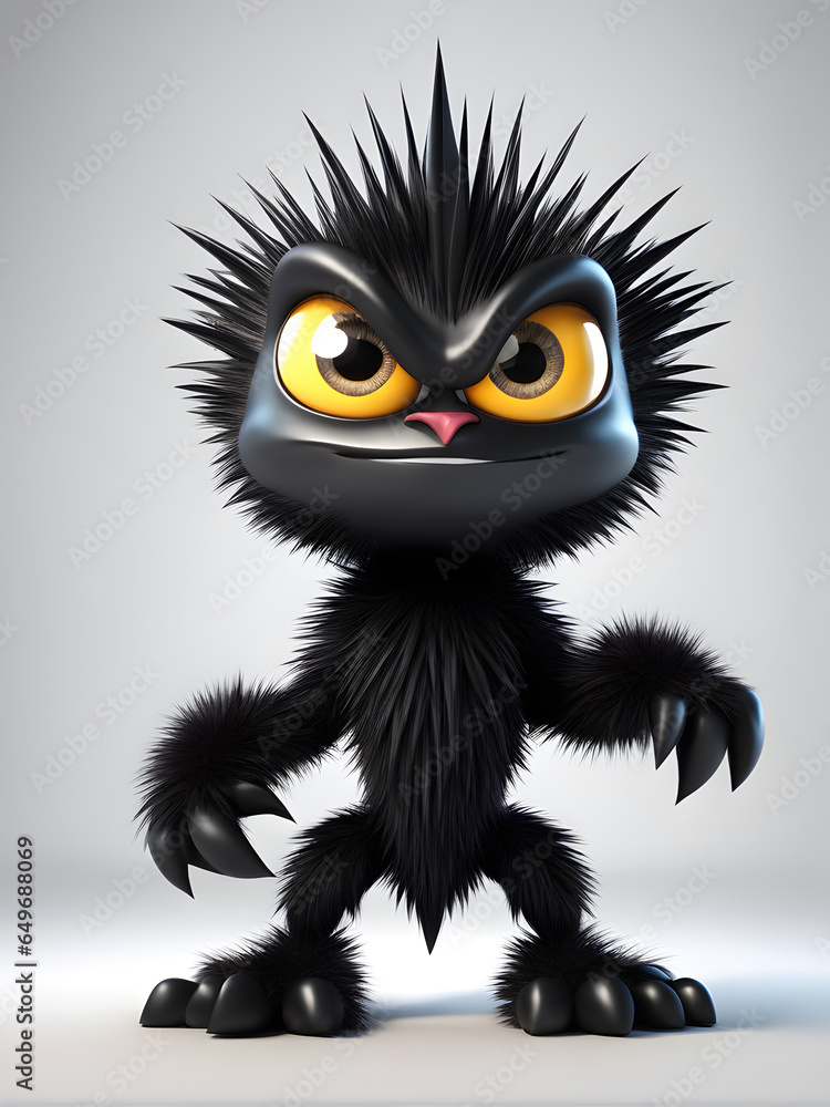 Fototapeta premium black little angry monster on a white background