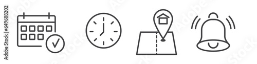 icon set Place, Time, Date and Notification vector illustration
