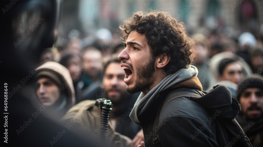 Arab protester at demonstration  - obrazy, fototapety, plakaty 