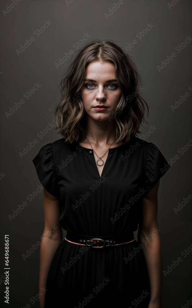 photo of woman wearing a black dress on black background, generative AI photo of woman wearing a black dress on black background, generative AI