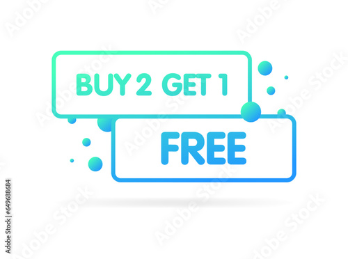 Buy 2 get 1 free icon. Flat, blue, buy 2 get 1, free icon. Vector icon